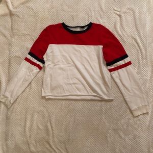 Long Sleeved White, Red, and Navy Top
